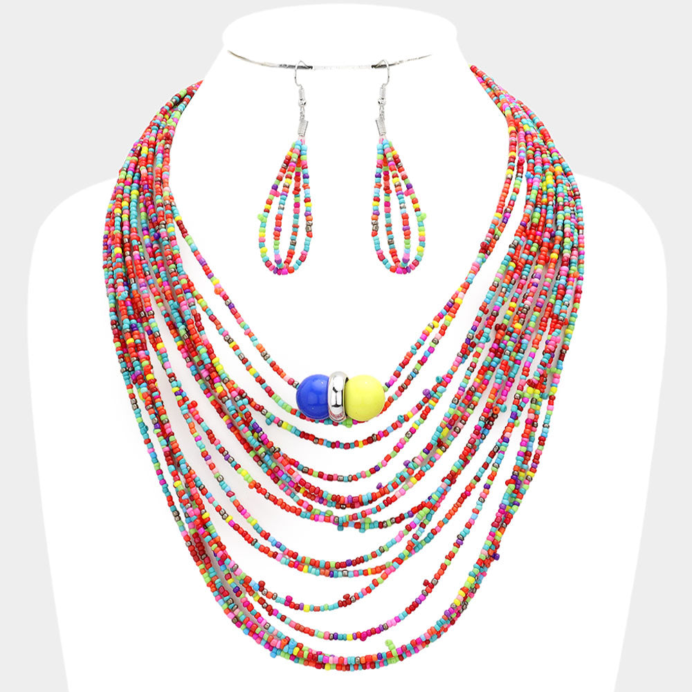 Madeline Love Multi Seed Beaded Bib Necklace - Necklaces