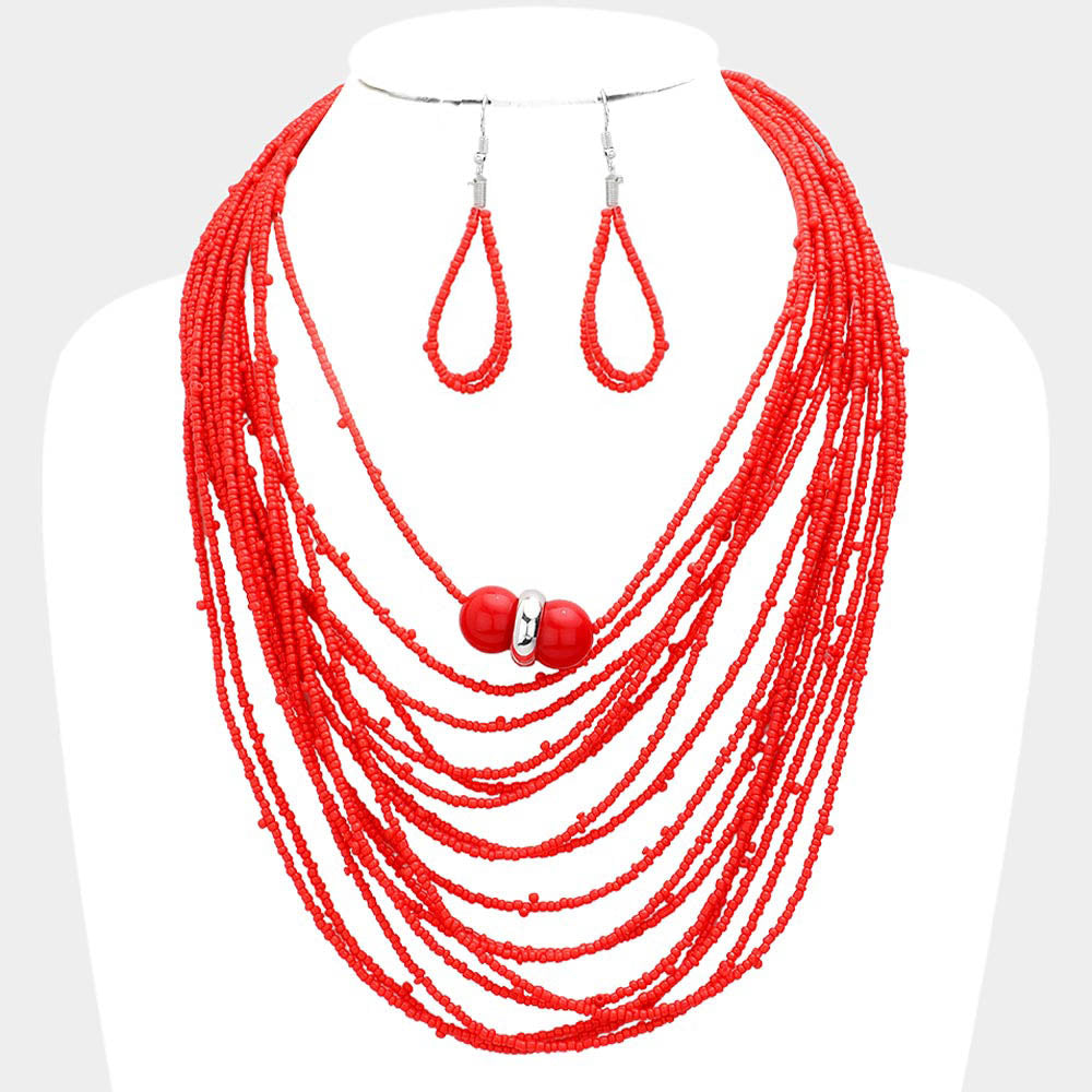 Madeline Love Red Seed Beaded Bib Necklace - Necklaces