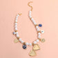 Metal Heart Locket Ceramic Ball Heart Evil Eye Charm Station Pearl Necklace - Gold - Necklaces