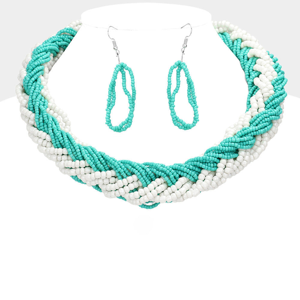 Madeline Love Ivory Braided Two Tone Seed Beaded Necklace - Necklaces