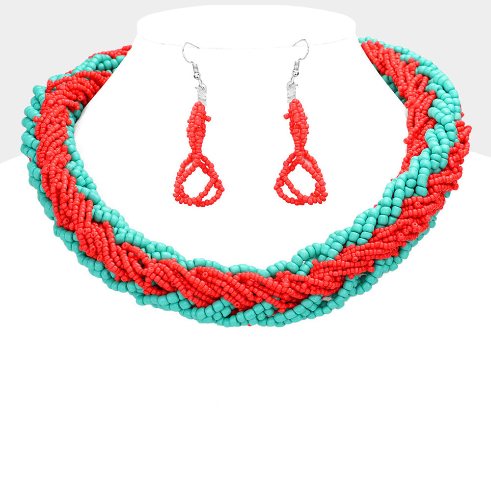 Madeline Love Red Braided Two Tone Seed Beaded Necklace - Necklaces
