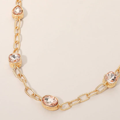 Madeline Love Peach Oval Teardrop Square Stone Bezel Link Necklace - Necklaces