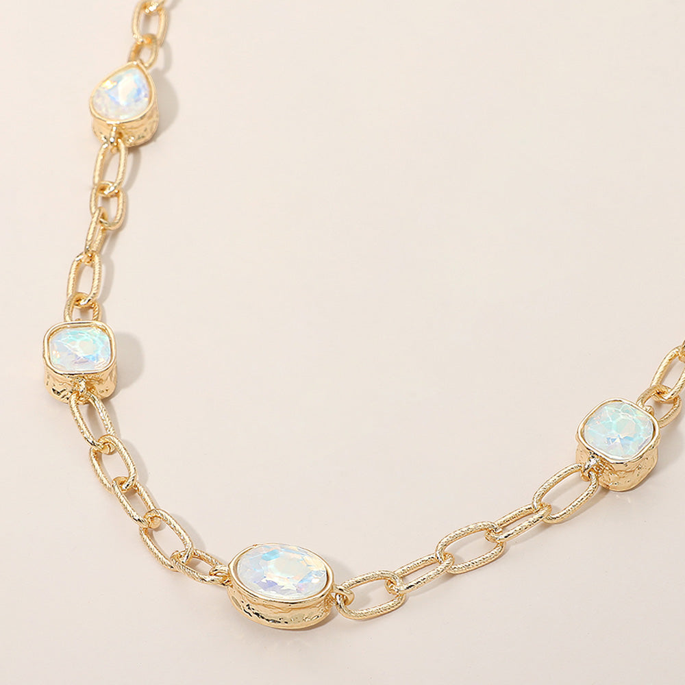 Madeline Love White Oval Teardrop Square Stone Bezel Link Necklace - Necklaces