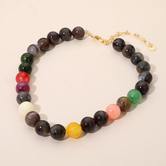 Madeline Love Dark, Gray Marbled Round Beaded Necklace - Necklaces