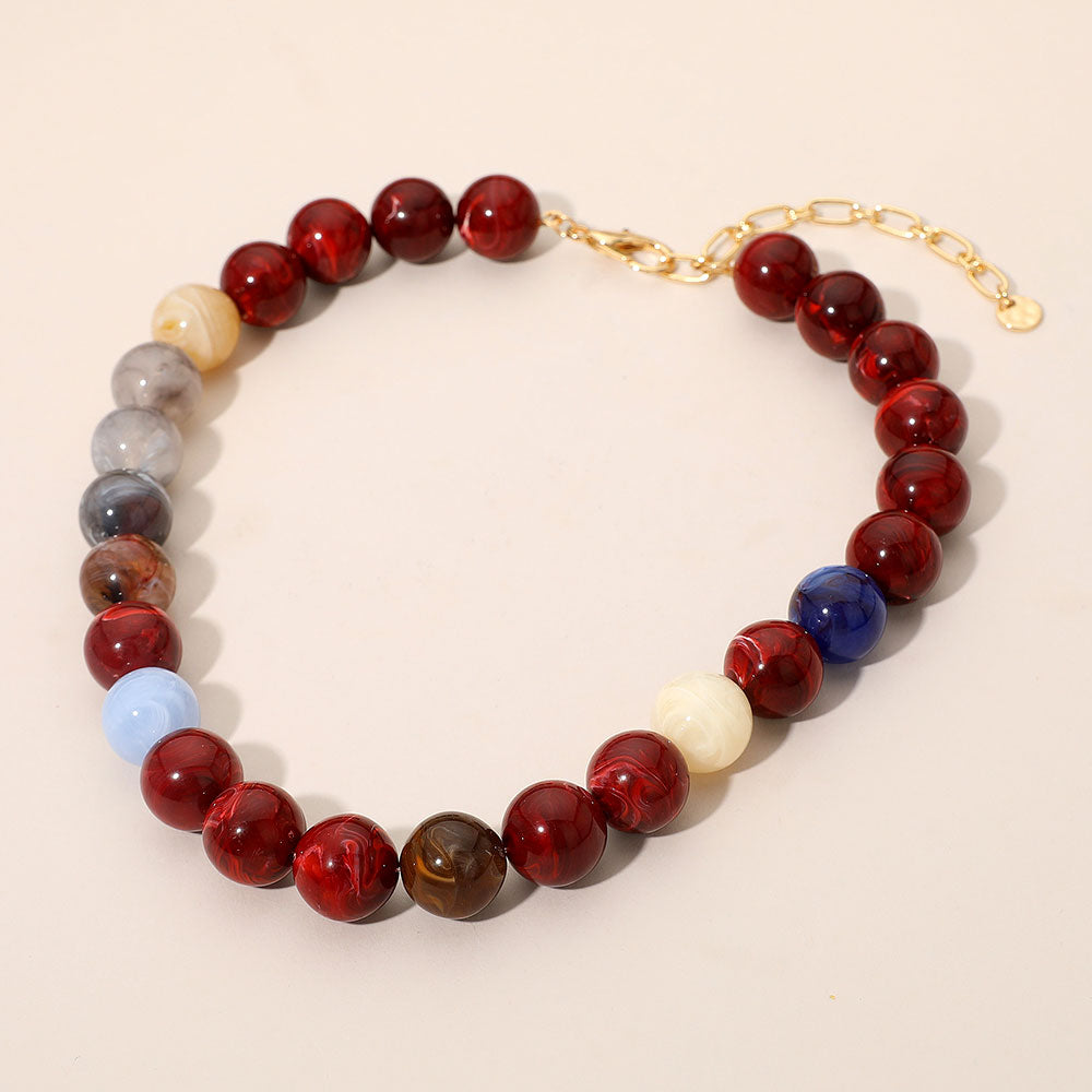 Madeline Love Wine Marbled Round Beaded Necklace - Necklaces