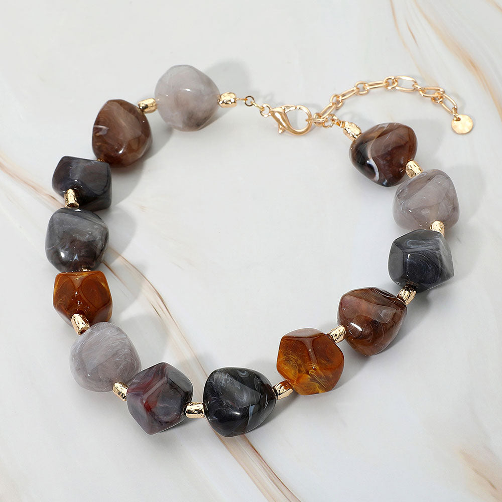 Madeline Love Brown Chunky Resin Pebble Beaded Statement Necklace