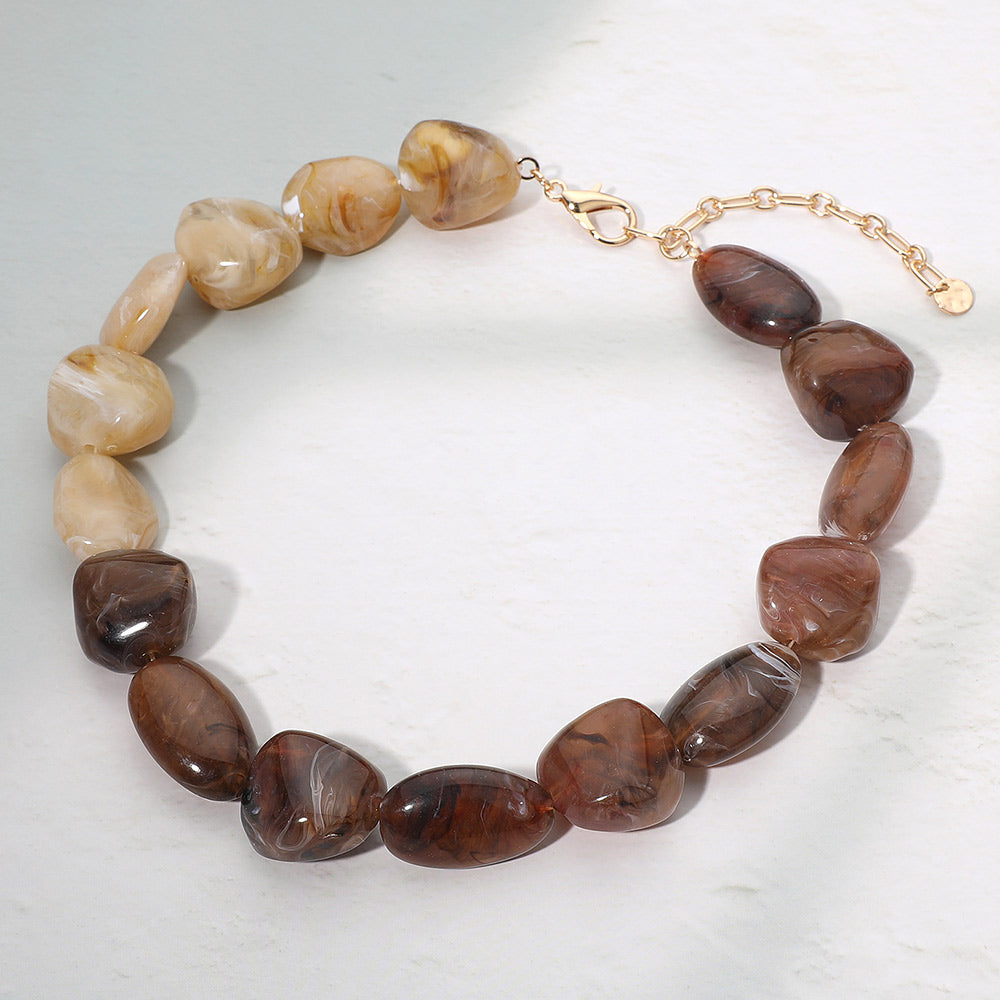 Madeline Love Brown, Neutral Bold Resin Nugget Beaded Statement Necklace - Necklaces