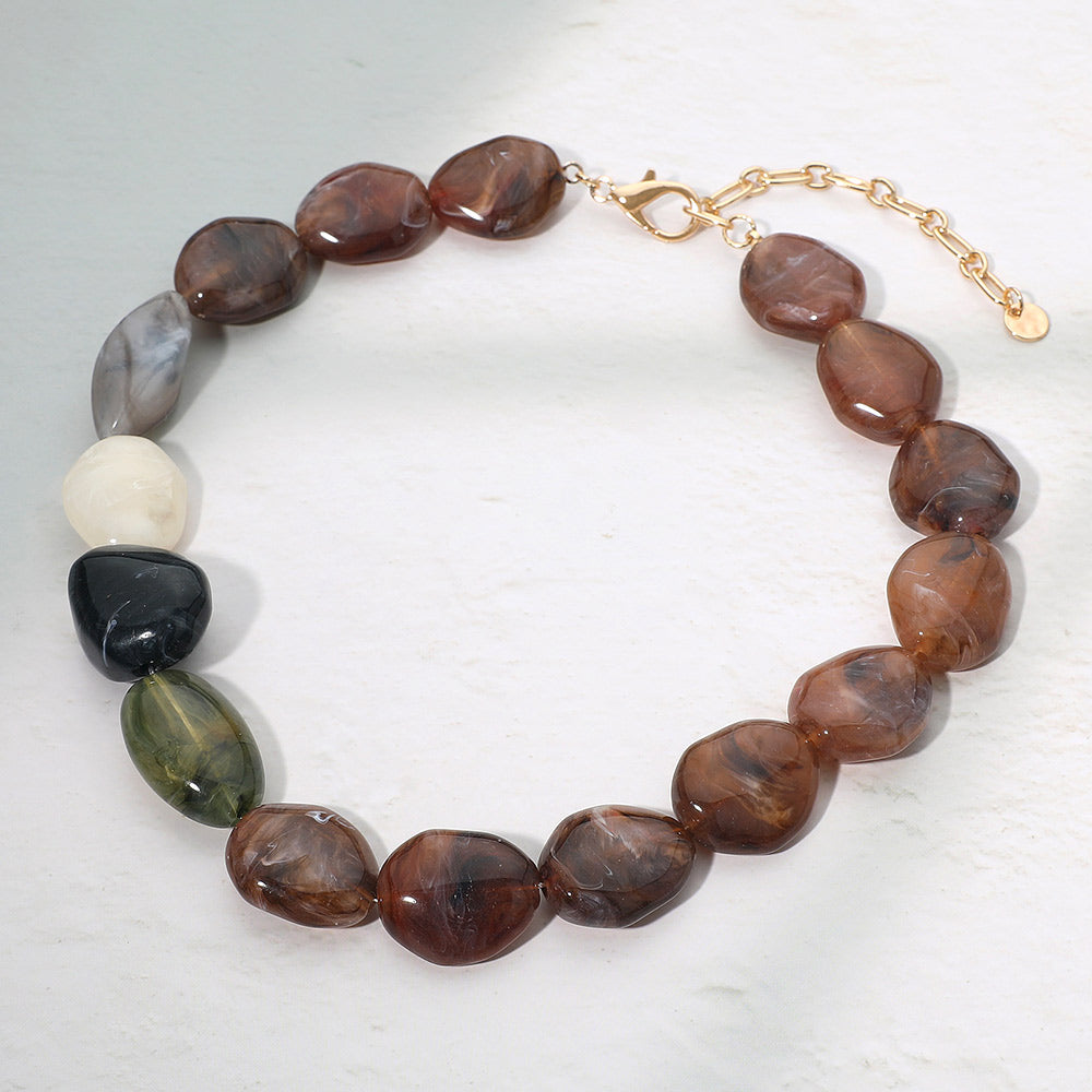 Madeline Love Brown Bold Resin Nugget Beaded Statement Necklace - Necklaces