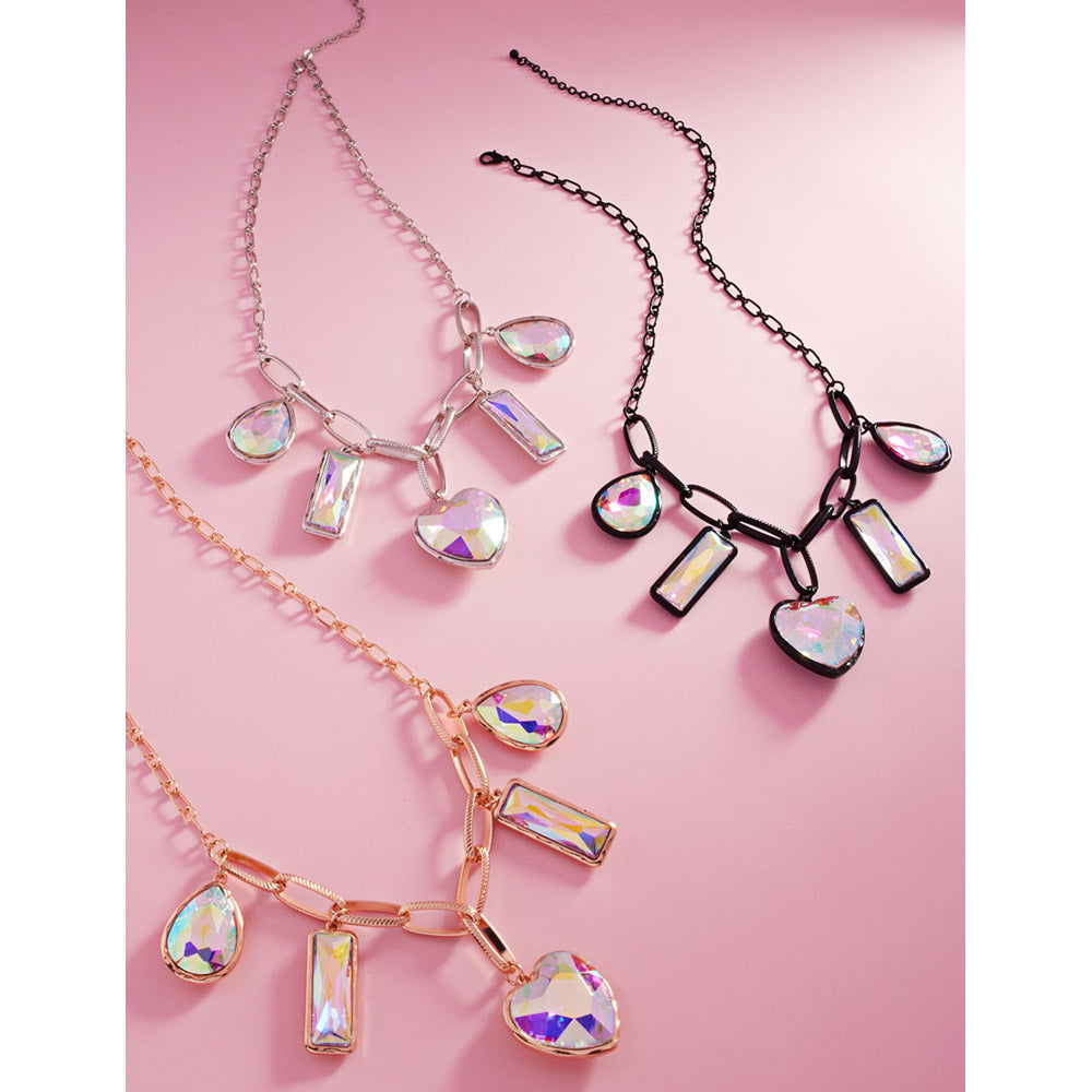 Teardrop Rectangle Heart Stone Station Necklace