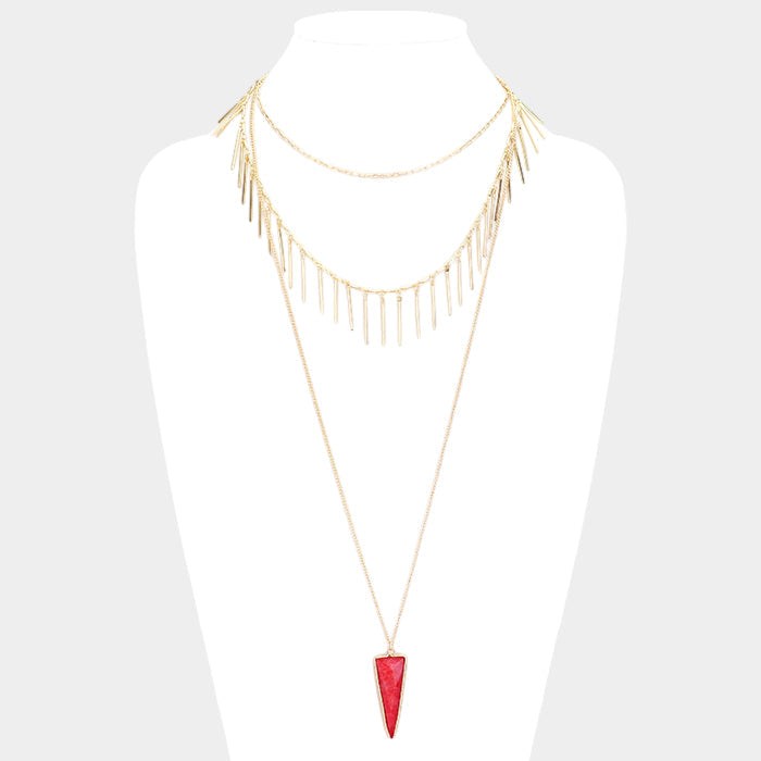 Madeline Love Burgundy Layered Natural Stone Pendant Necklace - Necklaces