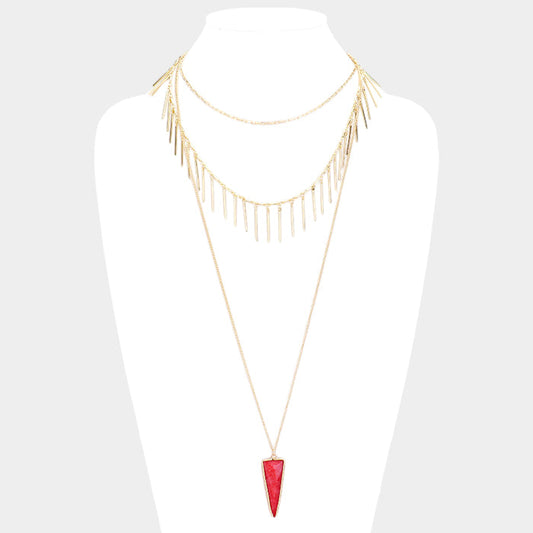 Madeline Love Burgundy Layered Natural Stone Pendant Necklace - Necklaces
