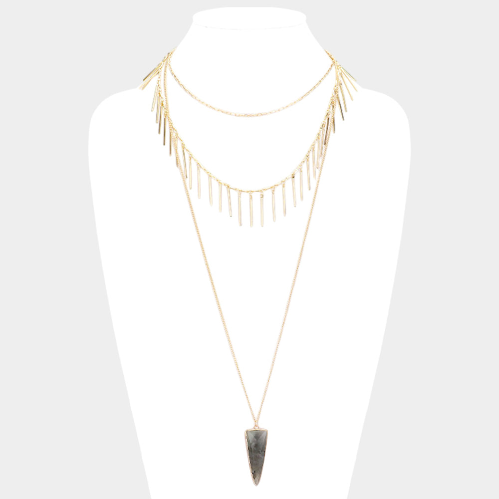 Madeline Love Black, Gold Layered Natural Stone Pendant Necklace - Necklaces
