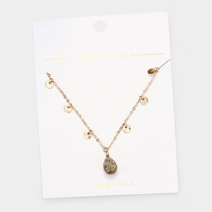 Madeline Love Gray, Multi Teardrop Pendant Metal Disc Necklace - Necklaces
