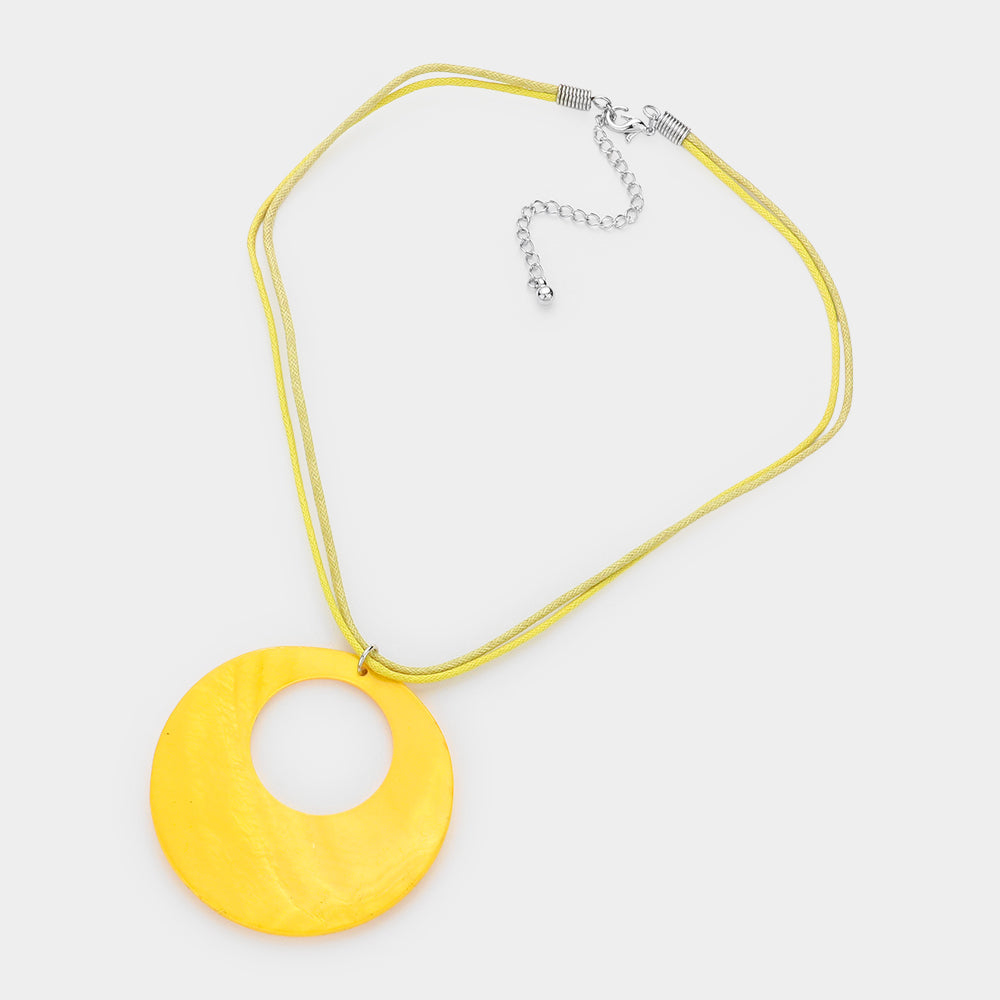 Madeline Love Yellow Round Mother of Pearl Pendant Necklace - Necklaces - desc