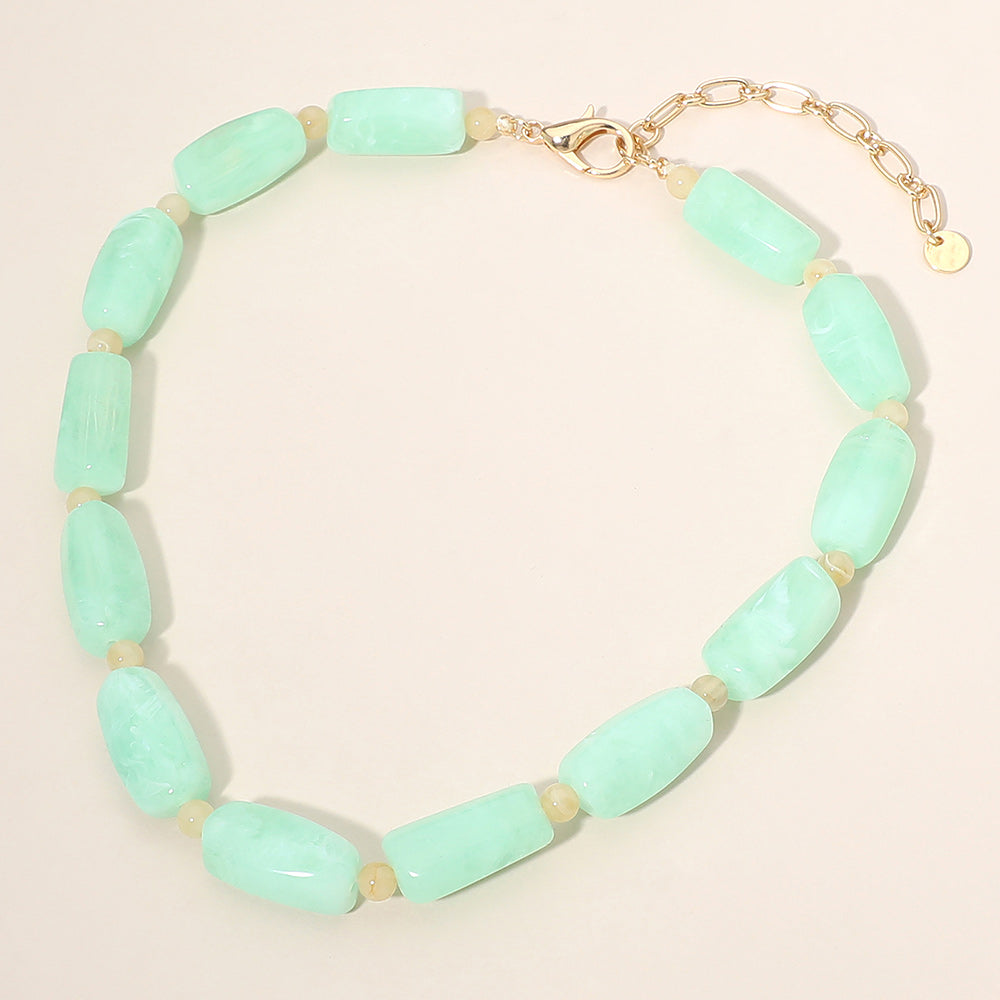 Madeline Love Mint Chunky Rectangular Marbled Resin Beaded Statement Necklace - Necklaces