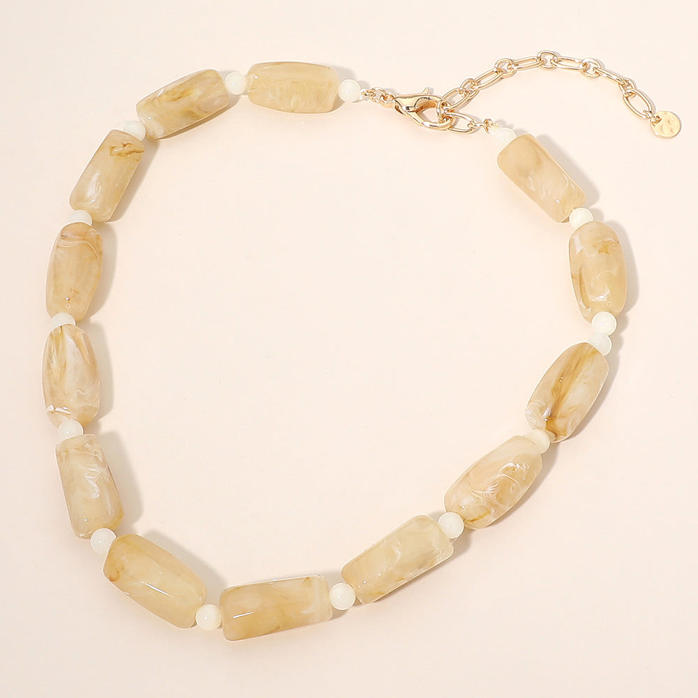 Madeline Love Neutral Chunky Rectangular Marbled Resin Beaded Statement Necklace - Necklaces