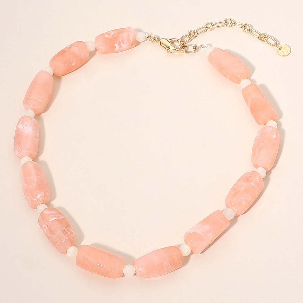 Madeline Love Peach Chunky Rectangular Marbled Resin Beaded Statement Necklace - Necklaces