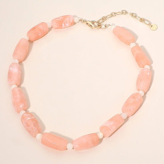 Madeline Love Peach Chunky Rectangular Marbled Resin Beaded Statement Necklace - Necklaces