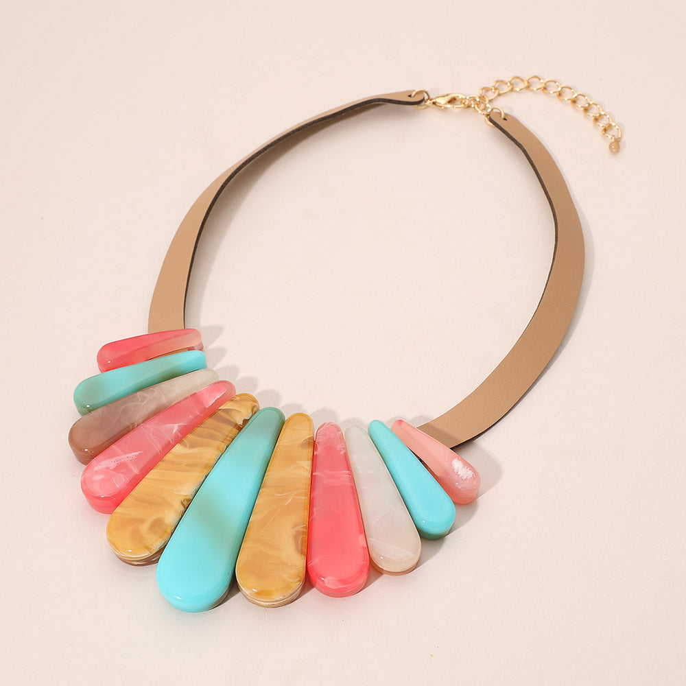 Madeline Love Multi Resin Long Teardrop Plate Faux Leather Statement Necklace - Necklaces