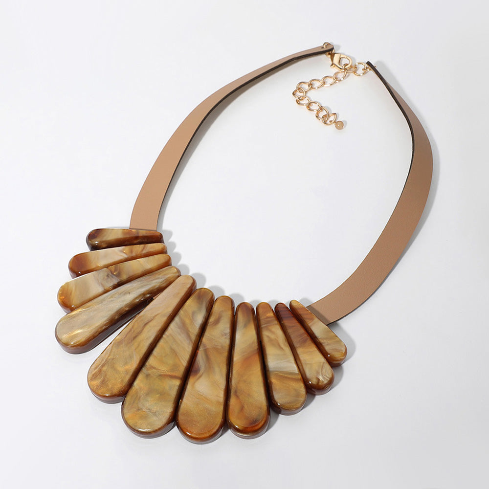 Madeline Love Neutral Resin Long Teardrop Plate Faux Leather Statement Necklace - Necklaces