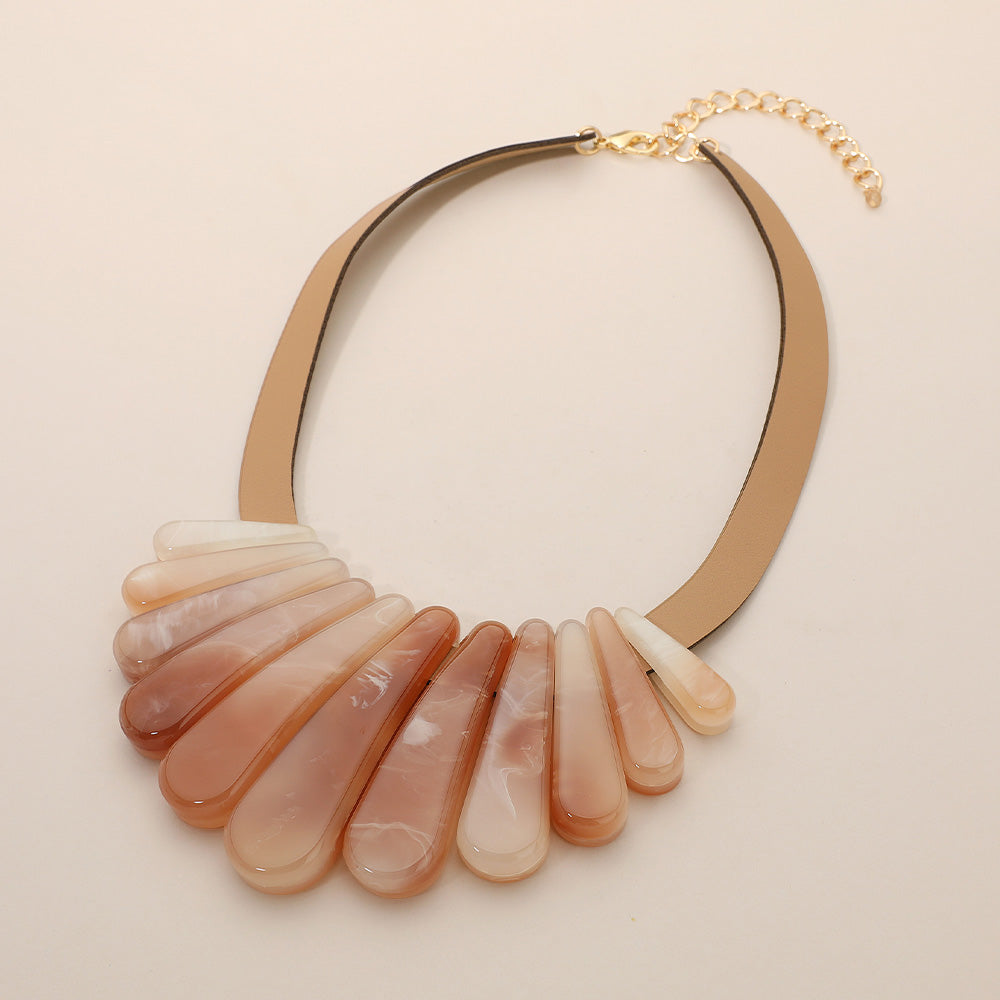 Madeline Love Peach Resin Long Teardrop Plate Faux Leather Statement Necklace - Necklaces