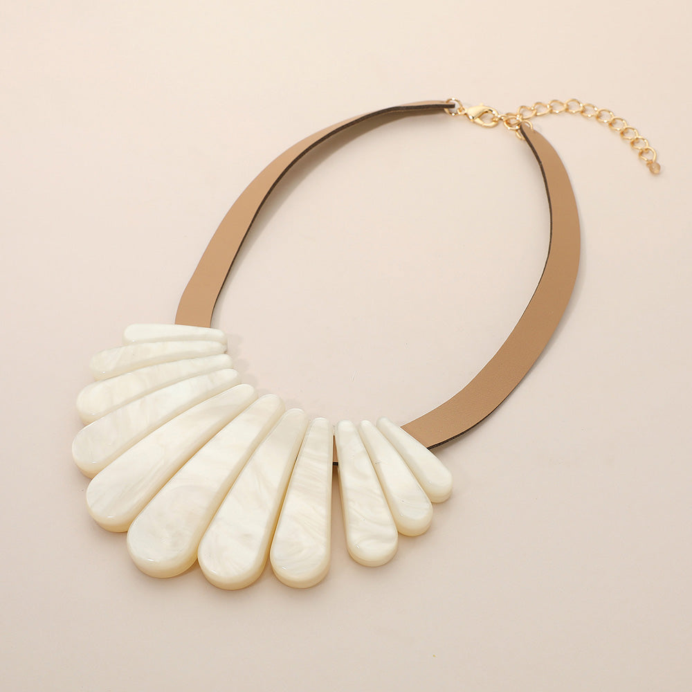 Madeline Love White Resin Long Teardrop Plate Faux Leather Statement Necklace - Necklaces