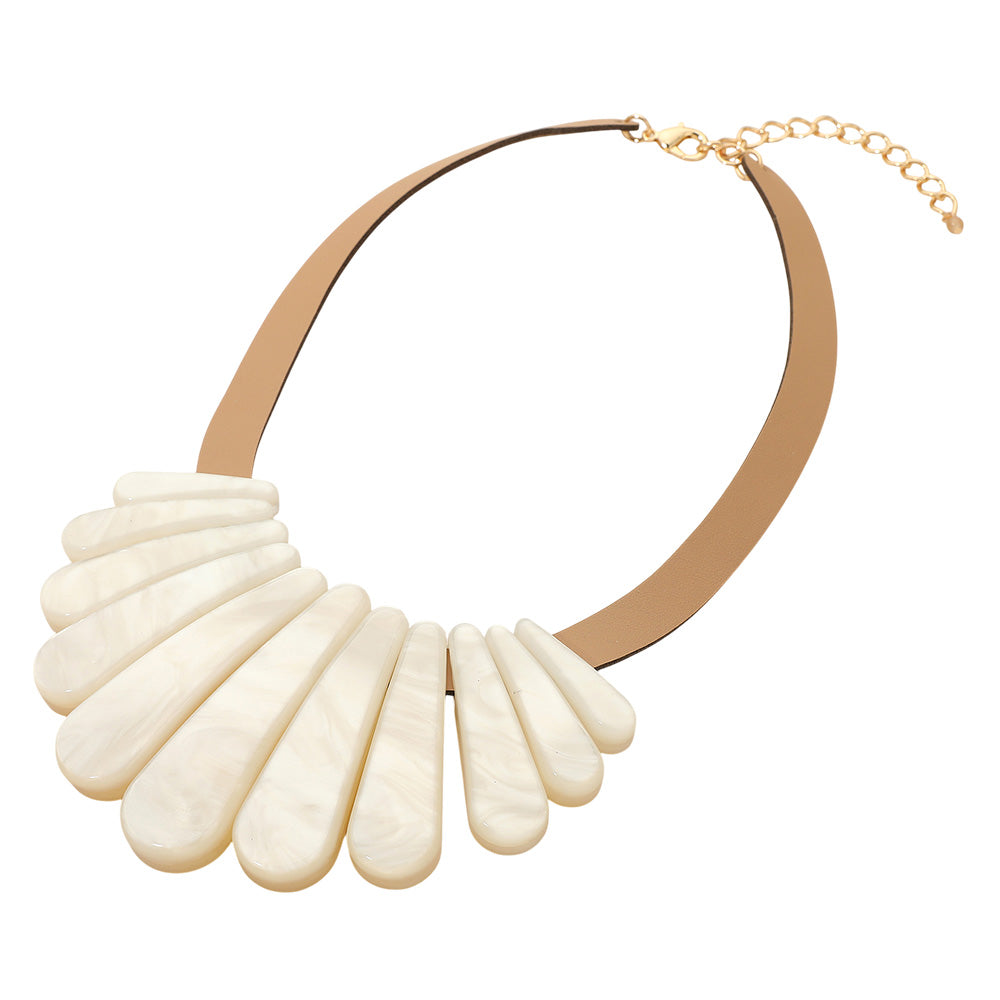 Madeline Love White Resin Long Teardrop Plate Faux Leather Statement Necklace - Necklaces - desc