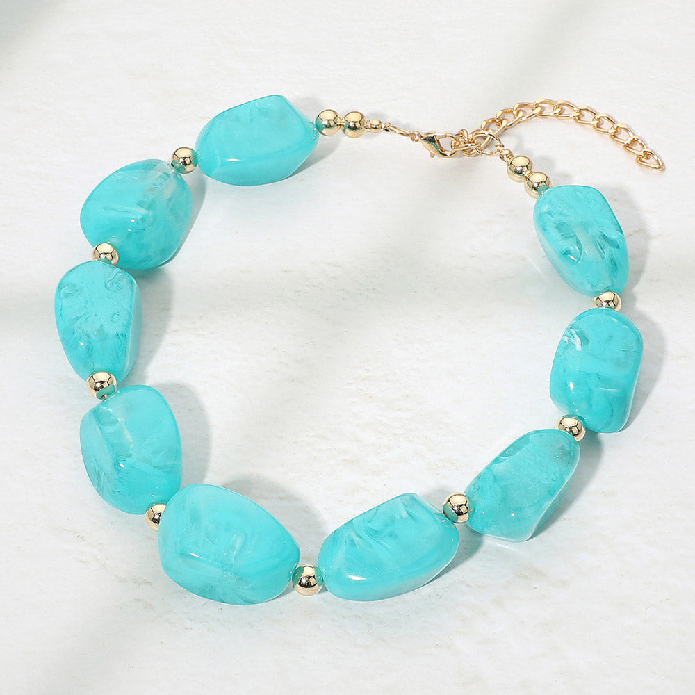 Madeline Love Aqua Chunky Resin Pebble Beaded Necklace
