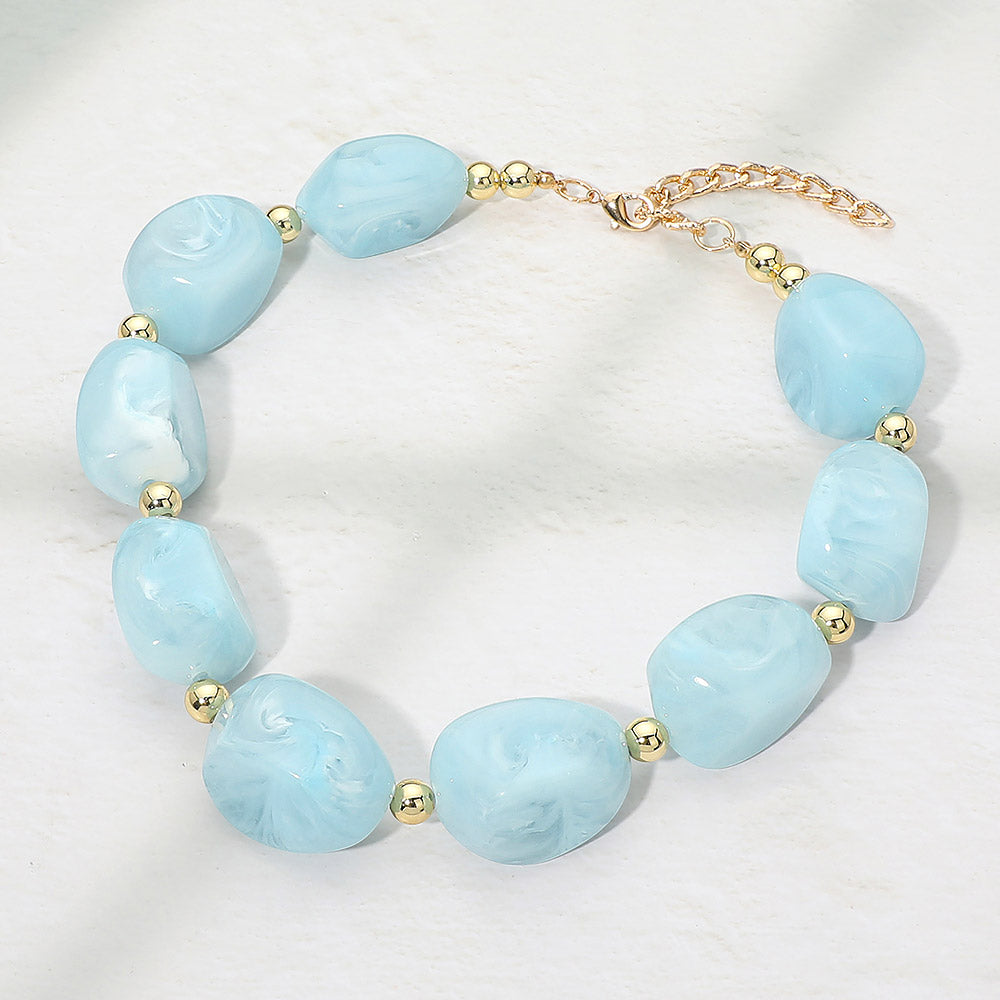 Madeline Love Light Blue Chunky Resin Pebble Beaded Necklace