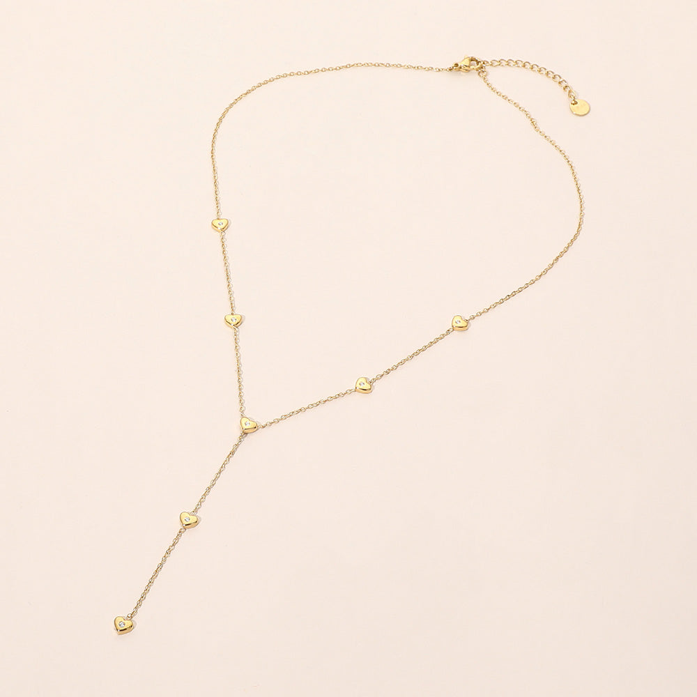 Madeline Love Clear, Gold Stainless Steel Stone Pave Heart Charm Station Y Lariat Necklace