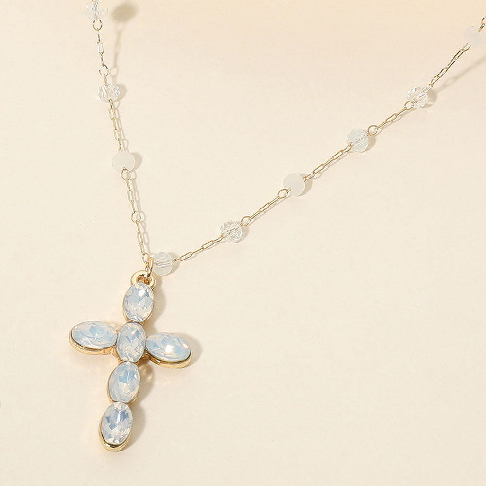 Madeline Love Cream Marquise Cluster Cross Pednant Beaded Chain Necklace