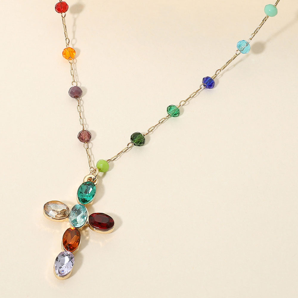 Madeline Love Multi Marquise Cluster Cross Pednant Beaded Chain Necklace