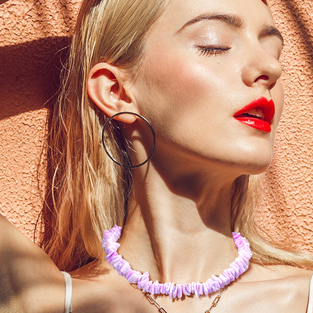 Lavender Colored Shell Cluster Toggle Necklace