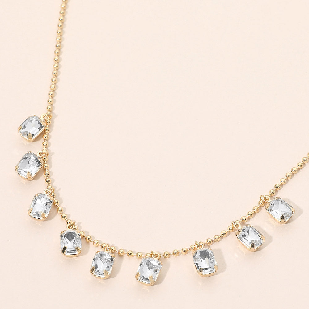 Madeline Love Clear, Gold Rectangle Stone Cluster Station Beaded Chain Necklace