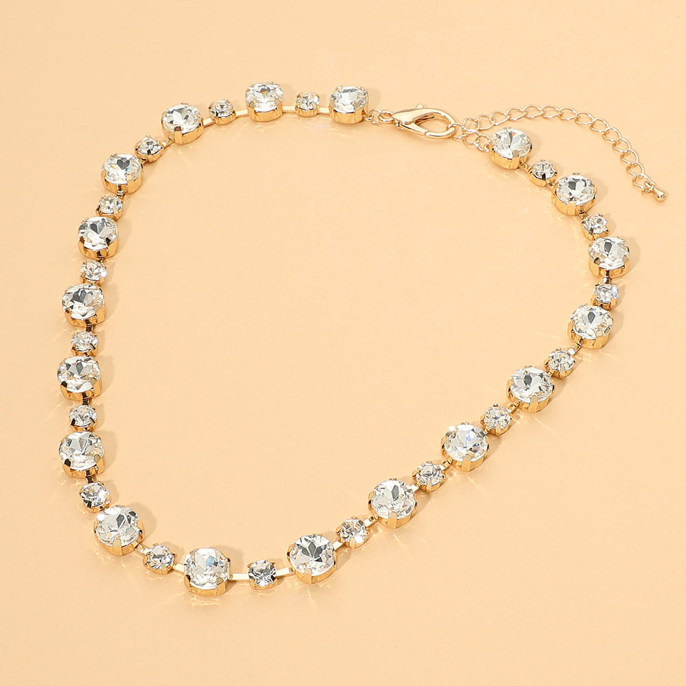 Madeline Love Clear, Gold Alternating Round Stone Link Statement Necklace