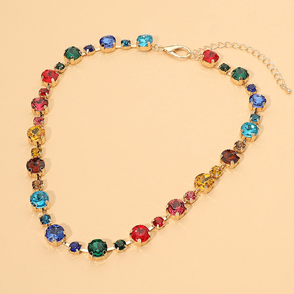 Madeline Love Multi Alternating Round Stone Link Statement Necklace