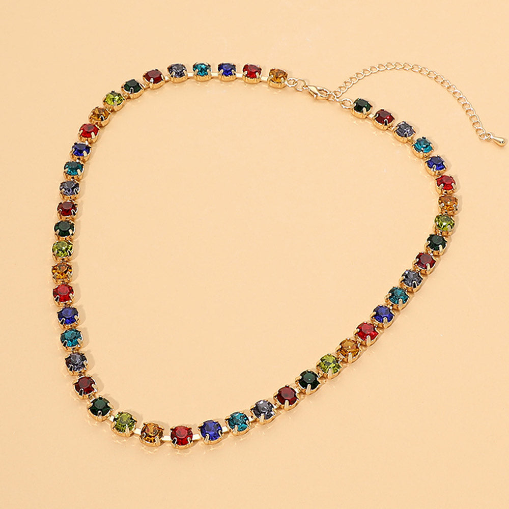 Madeline Love Dark, Multi Round Stone Link Statement Necklace
