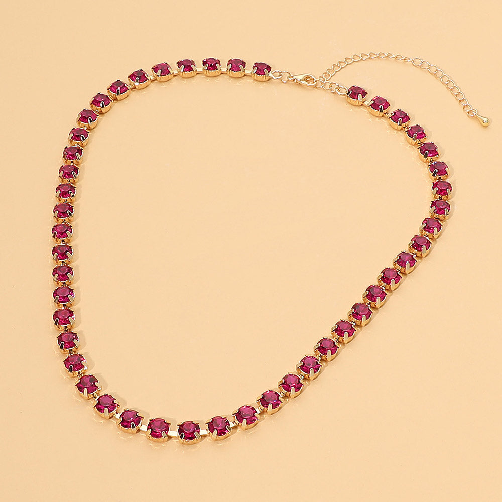Madeline Love Fuchsia Round Stone Link Statement Necklace