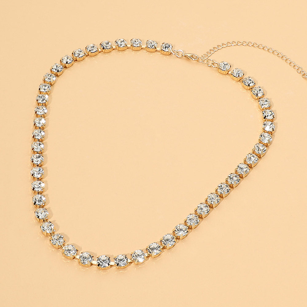 Madeline Love Clear, Gold Round Stone Link Statement Necklace
