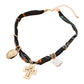Madeline Love Black, Gold Boho Metal Cross Square Pearl Floral Oval Charm Fabric Necklace - Necklaces - desc