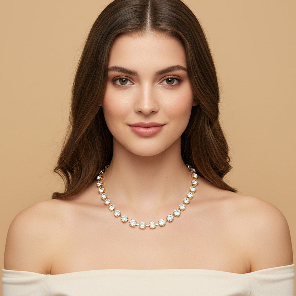 Madeline Love Clear, Gold Round Stone Link Statement Necklace