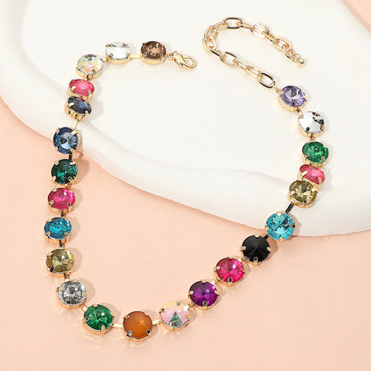 Madeline Love Multi Faceted Round Multicolor Cushion Stone Link Necklace