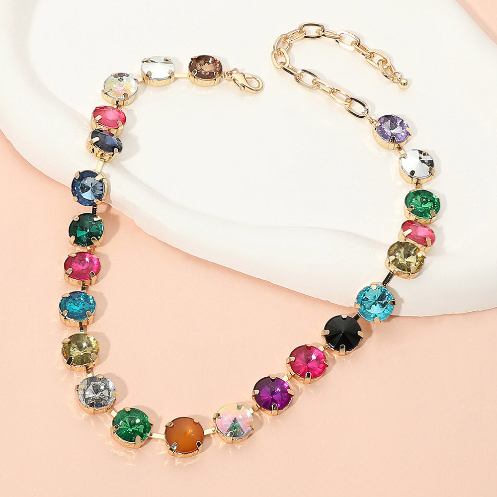 Madeline Love Multi Faceted Round Multicolor Cushion Stone Link Necklace