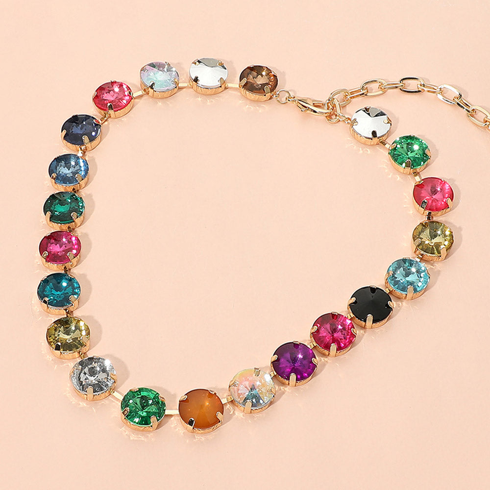 Madeline Love Multi Chunky Faceted Round Multicolor Cushion Stone Link Necklace