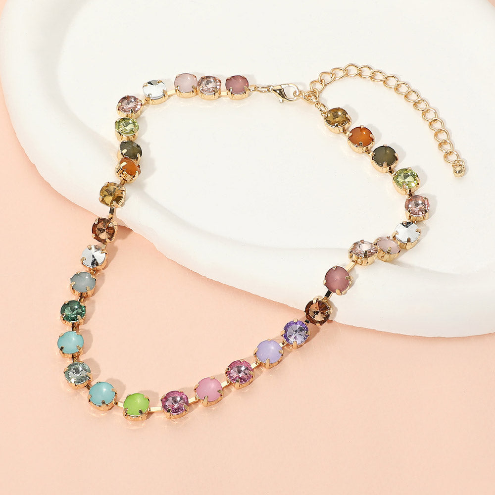 Madeline Love Multi Faceted Round Multicolor Cushion Stone Link Necklace