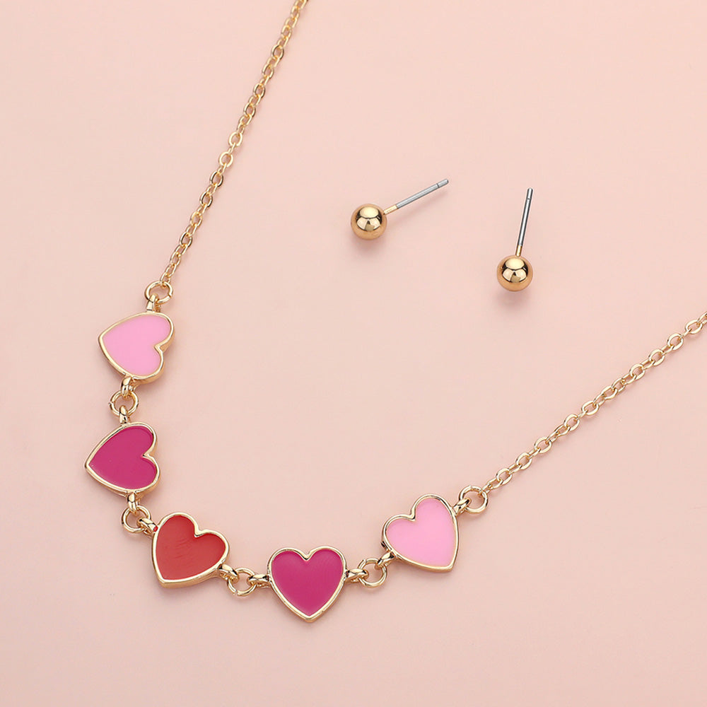 Enamel Heart Link Necklace