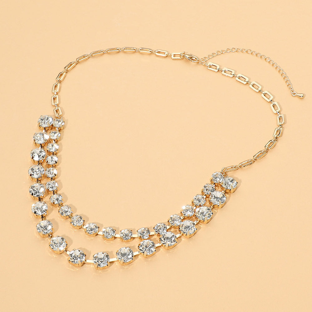 Madeline Love Clear, Gold Round Stone Layered Statement Necklace