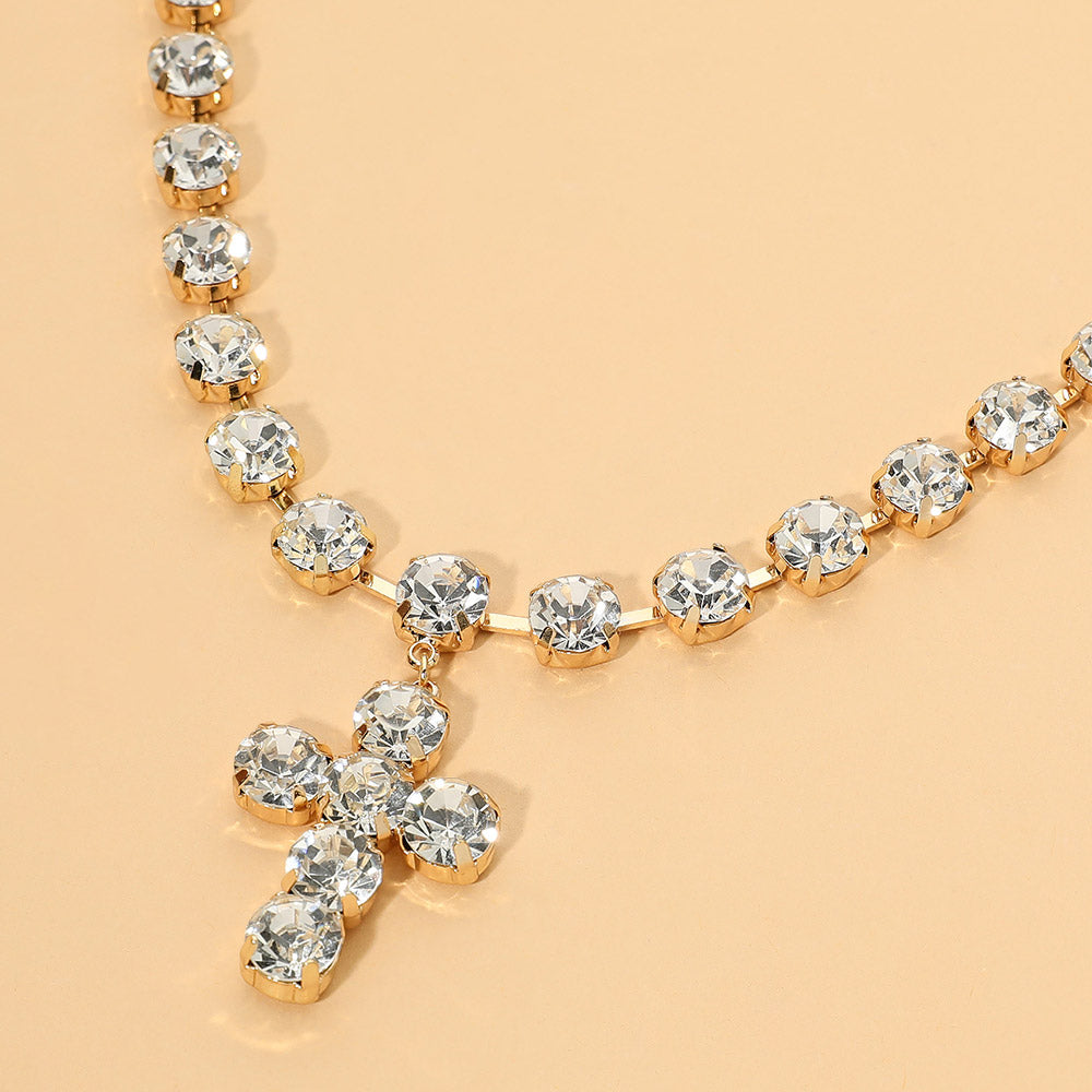 Madeline Love Clear, Gold Gemstone Cross Pendant Statement Necklace