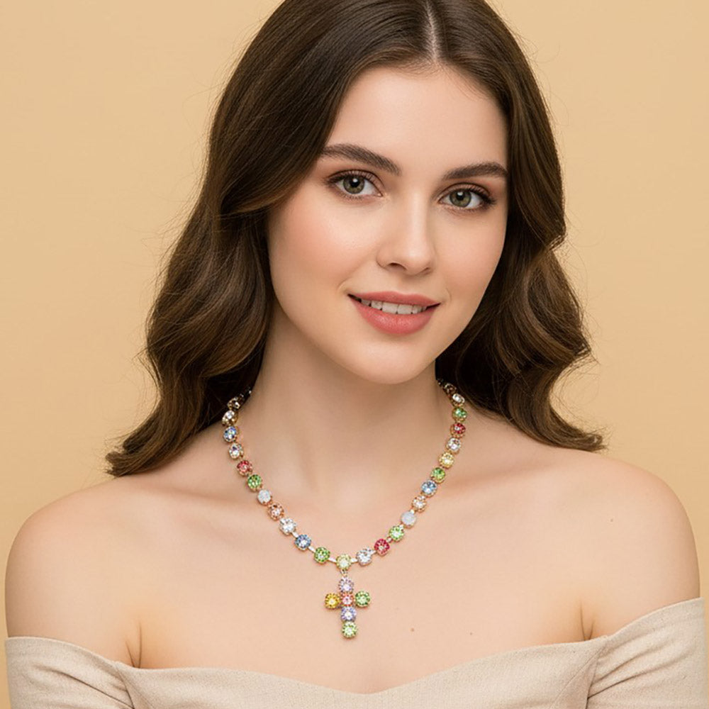 Madeline Love Light, Multi Gemstone Cross Pendant Statement Necklace