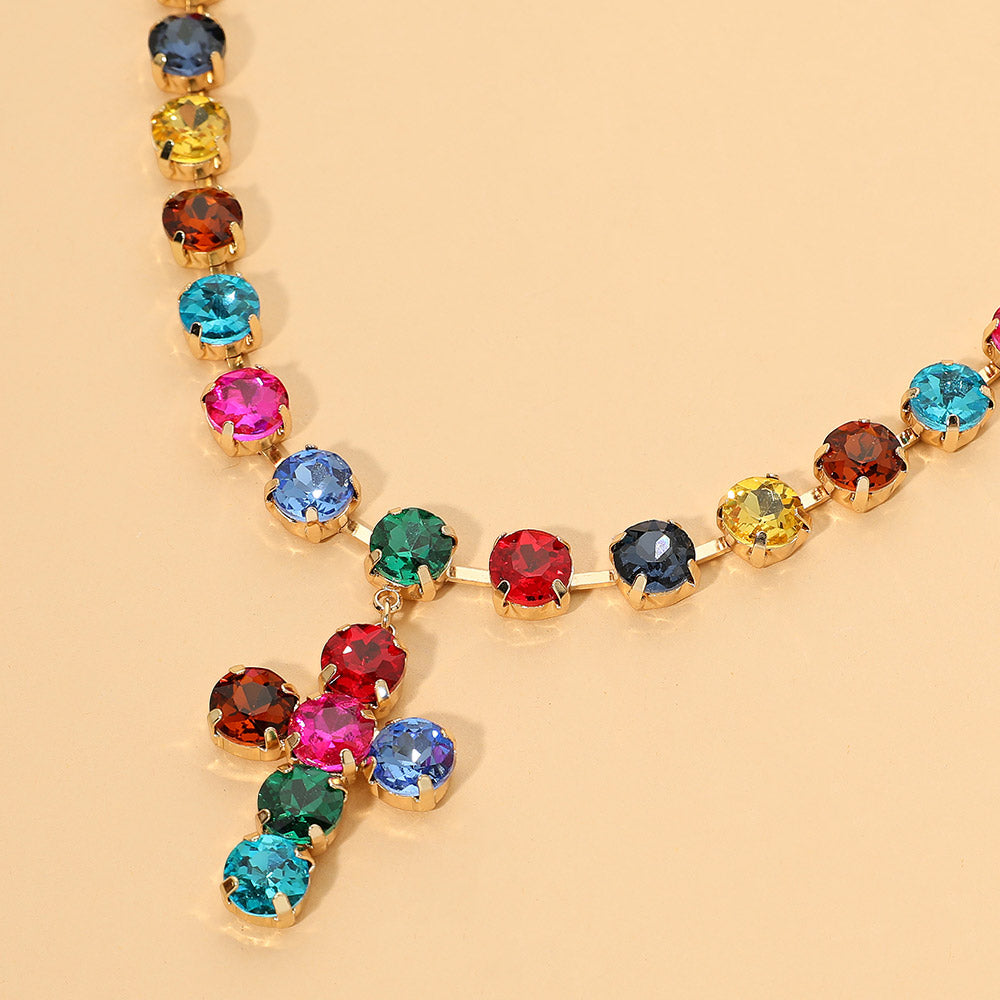 Madeline Love Multi Gemstone Cross Pendant Statement Necklace